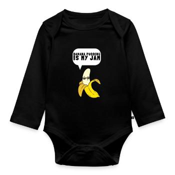 Banana Pudding Banana Bread Fruit Dessert Cooking - Baby Bio-Langarm-Body - Schwarz - Vorne