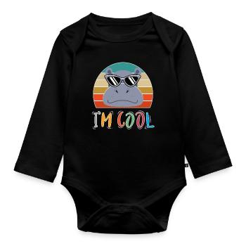 Baby Kind Sprüche Cool Flusspferd Nilpferd Retro - Baby Bio-Langarm-Body - Schwarz - Vorne