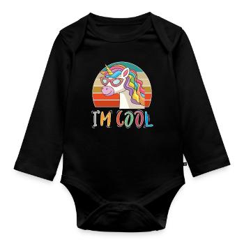 Baby Kind Sprüche Cool Einhorn Unicorn Retro - Baby Bio-Langarm-Body - Schwarz - Vorne