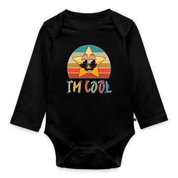 Baby Kind Sprüche Cool Einhorn Stern Stars Retro - Baby Bio-Langarm-Body - Schwarz - Vorne