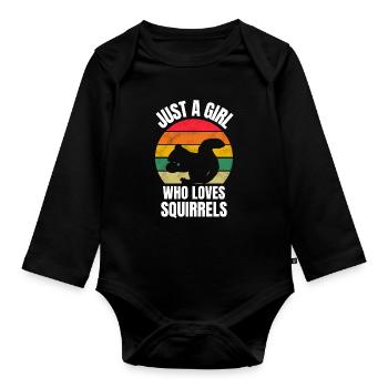 Forest Dweller Girls Forest Animal Retro Écureuil - Body Bébé bio manches longues - noir - Devant