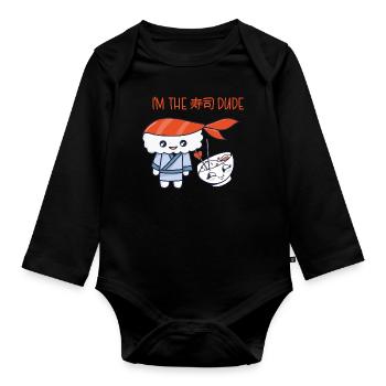 Kawaii Japanese Food Salmon Salmon Sushi Roll - Organic Longsleeve Baby Bodysuit - black - Front