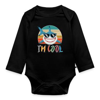 Baby Kinder Hai Fisch Tiere Lustig Sonnenbrille - Baby Bio-Langarm-Body - Schwarz - Vorne