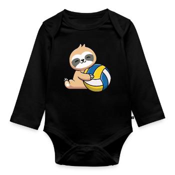 Sloth with volleyball - Organic Longsleeve Baby Bodysuit - black - Front