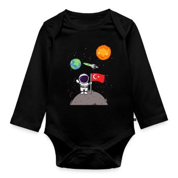 Planet Türkei Flagge Mondlandung Astronaut - Baby Bio-Langarm-Body - Schwarz - Vorne