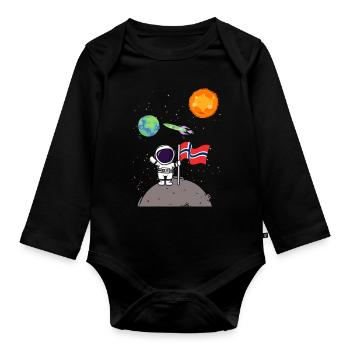 Planet Norway Flag Moon Landing Astronaut - Organic Longsleeve Baby Bodysuit - black - Front