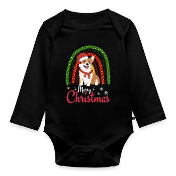 Weihnachten Süßer Welsh Corgi Kawaii - Baby Bio-Langarm-Body - Schwarz - Vorne