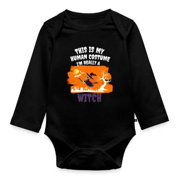 Witch Costume Witchcraft Funny Gift Halloween - Organic Longsleeve Baby Bodysuit - black - Front