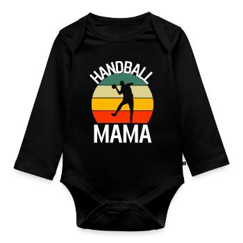 Handball Mama Muttertag Geschenk Retro Handballer - Baby Bio-Langarm-Body - Schwarz - Vorne