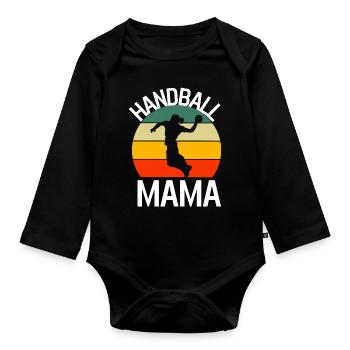 Handballer Mama Muttertag Geschenk Retro Handball - Baby Bio-Langarm-Body - Schwarz - Vorne