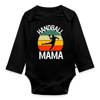 Handballspieler Mama Muttertag Retro Handball - Baby Bio-Langarm-Body - Schwarz - Vorne