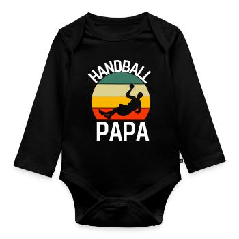 Handballer Papa Muttertag Geschenk Retro Handball - Baby Bio-Langarm-Body - Schwarz - Vorne
