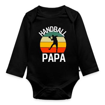 Retro Handballer Papa Handball - Baby Bio-Langarm-Body - Schwarz - Vorne