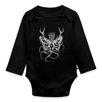 Surreal artwork, psychedelic deer skull - Organic Longsleeve Baby Bodysuit - black - Front