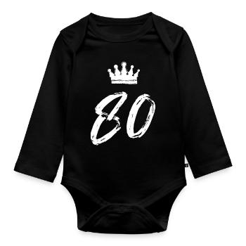 80 Zahl Krone - Baby Bio-Langarm-Body - Schwarz - Vorne