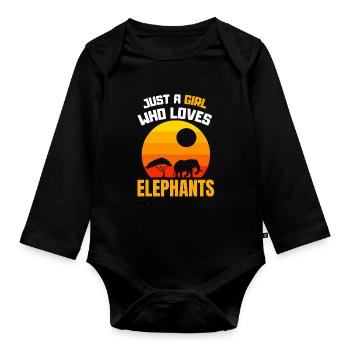 Afrika Zoo Tier Retro Mädchen Geschenk Elefant - Baby Bio-Langarm-Body - Schwarz - Vorne