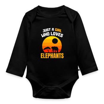 Tierliebhaber Afrika Tier Mädchen Retro Elefant - Baby Bio-Langarm-Body - Schwarz - Vorne