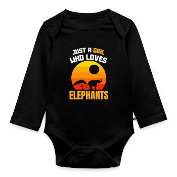 Tierliebhaber Afrika Safari Tier Mädchen Elefant - Baby Bio-Langarm-Body - Schwarz - Vorne