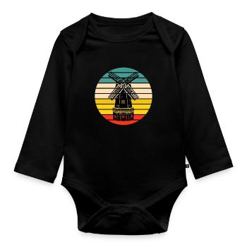 Netherlands Holland Windmill - Organic Longsleeve Baby Bodysuit - black - Front