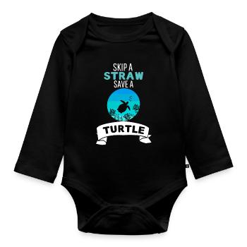 Zoo Animal Lovers Ocean Animal Retro Turtle - Organic Longsleeve Baby Bodysuit - black - Front