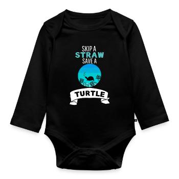 Lass ein Strohhalm weg rette eine Schildkröte - Baby Bio-Langarm-Body - Schwarz - Vorne