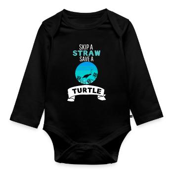 Schildkröten Ozean Tier Retro Meeresschildkröte - Baby Bio-Langarm-Body - Schwarz - Vorne