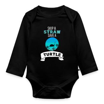 Meeresschildkröte Ozean Tier Retro Schildkröte - Baby Bio-Langarm-Body - Schwarz - Vorne