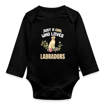 Propriétaire de chien Filles Fleurs Chiens Labrador - Body Bébé bio manches longues - noir - Devant