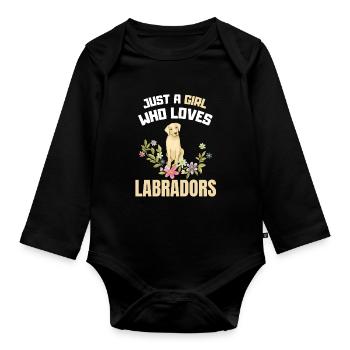 Fleurs Chiens Filles Idée cadeau Labrador - Body Bébé bio manches longues - noir - Devant