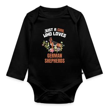 Flowers Dogs German Shepherd Girl - Organic Longsleeve Baby Bodysuit - black - Front