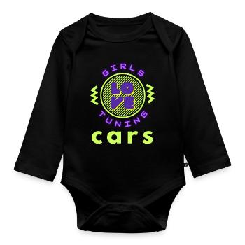 Girls love tuning cars - Organic Longsleeve Baby Bodysuit - black - Front
