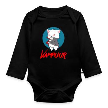 VAMPUUR CAT Halloween Vampir Horror Monster - Baby Bio-Langarm-Body - Schwarz - Vorne