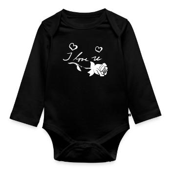 Je t’aime fleur de rose - Body Bébé bio manches longues - noir - Devant