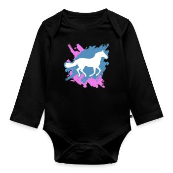 Cheval Équitation Équestre Chevalier - Body Bébé bio manches longues - noir - Devant