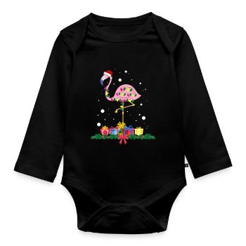 Flamant rose Noël. Cadeau de Noël - Body Bébé bio manches longues - noir - Devant