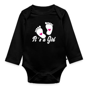 C’est une fille - Bébé - Body Bébé bio manches longues - noir - Devant