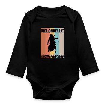 Violoncelle Cello Orchestre Homme Femme Enfants - Baby Bio-Langarm-Body - Schwarz - Vorne