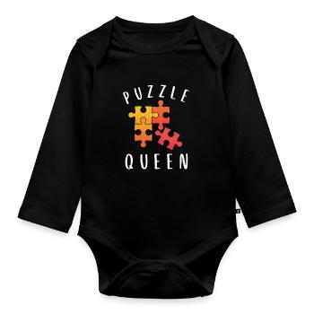 Puzzle Queen - Je passe devant mon heure de coucher - Body Bébé bio manches longues - noir - Devant
