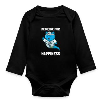 Ma médecine pour le bonheur appelée chats tous les jours - Body Bébé bio manches longues - noir - Devant