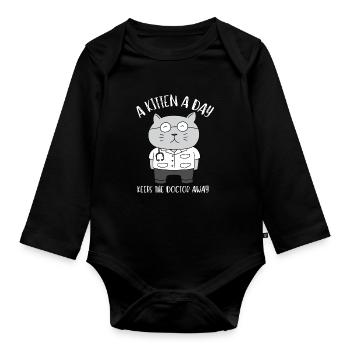 Ma médecine pour le bonheur appelée chats tous les jours - Body Bébé bio manches longues - noir - Devant