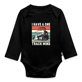Steam Locomotive - I Have A One Track Mind Train - Organic Longsleeve Baby Bodysuit - black - Front
