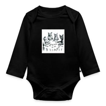 Cats Playing Cards - Baby Bio-Langarm-Body - Schwarz - Vorne