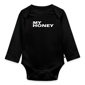Mon cadeau de miel blanc - Body Bébé bio manches longues - noir - Devant