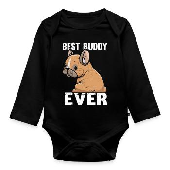 Adorable Puppy Prints T-Shirts - Organic Longsleeve Baby Bodysuit - black - Front