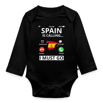 Spain Flag Spanish flag I must go - Organic Longsleeve Baby Bodysuit - black - Front