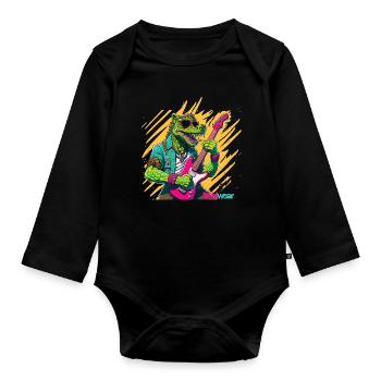 Crocodile Bass Rockin - Baby Bio-Langarm-Body - Schwarz - Vorne
