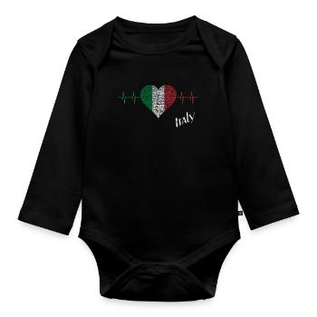 Italy, gestricheltes Herz, Herzschlag, Italien - Baby Bio-Langarm-Body - Schwarz - Vorne