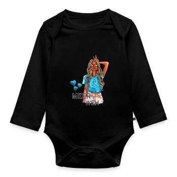Meerweh Mädchen Illustration - Baby Bio-Langarm-Body - Schwarz - Vorne