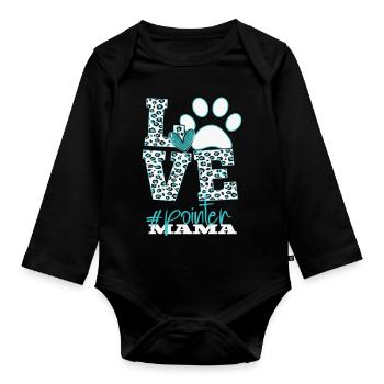 Pointer Mama Leopard Print Paw Love Sign - Organic Longsleeve Baby Bodysuit - black - Front