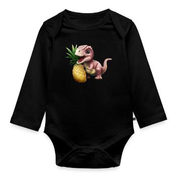 A sweet pineapple for the little dinosaur - Organic Longsleeve Baby Bodysuit - black - Front